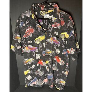 David Carey Black Ford Mustang Model T AOP Mens L Hawaiian Rayon Blend Shirt